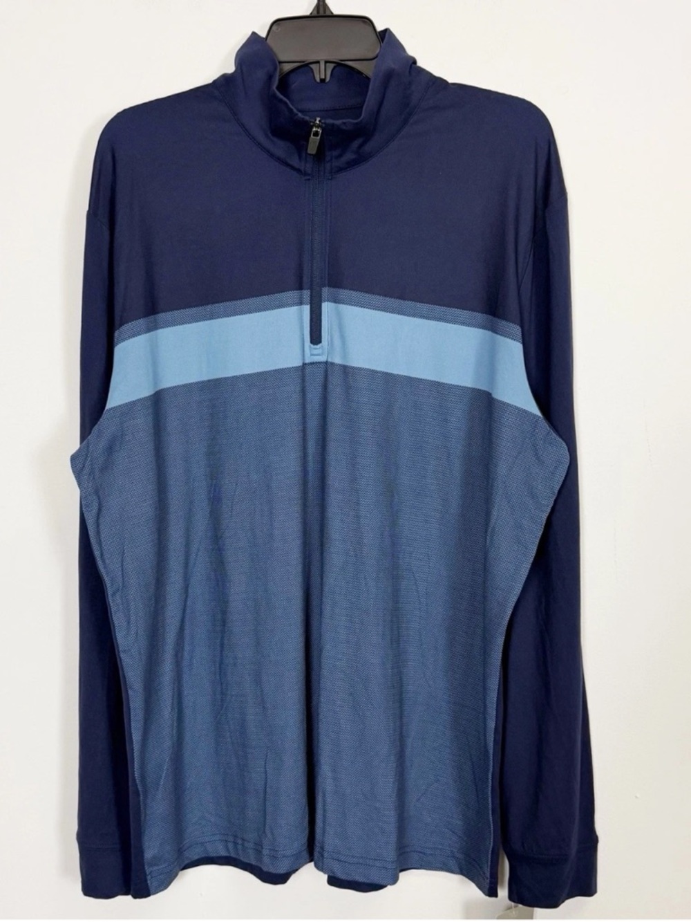 PGA Tour Pullover Quarter Zip Mens Large Navy Blue Stripe Shirt Long Sleeve NWT